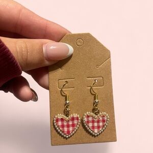 Plaid Heart Earrings with Gold Trim
